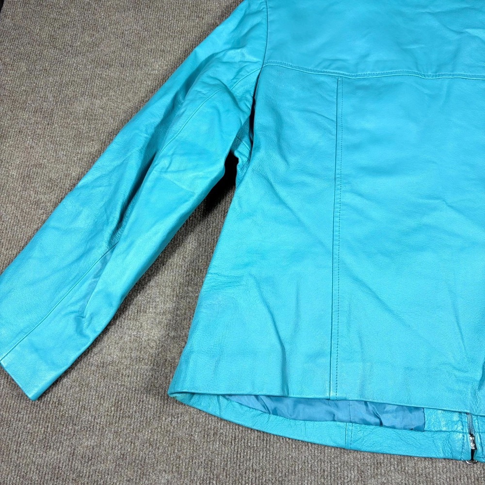 Newport News Easy Style Leather Jacket Womens 16W Turquoise Fully Lined Full Zip - Picture 9 of 10